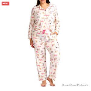Plus Size Notch Collar Girlfriend Pajama Set Long Sleeve
